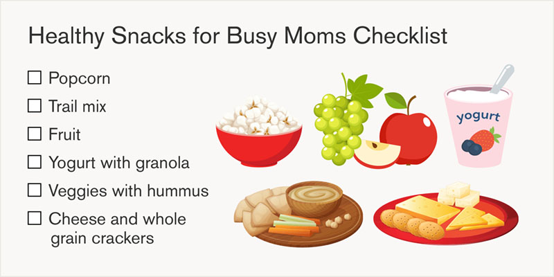 Healthy Snacks for Busy Moms graphic