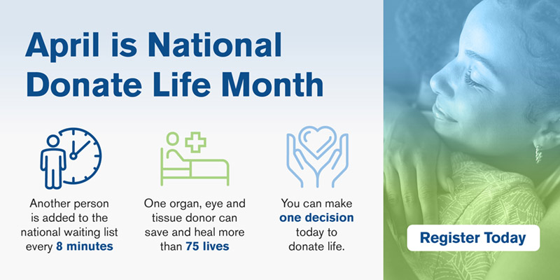 April is National Donate Life Month graphic