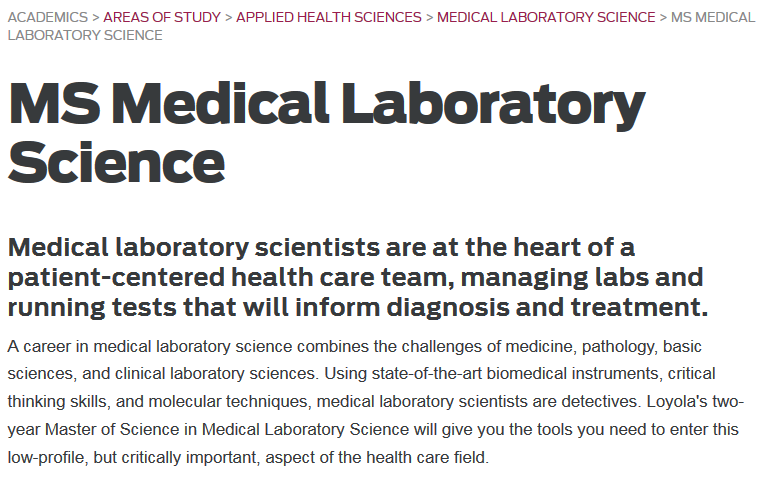 MS Degree in Medical Laboratory Science