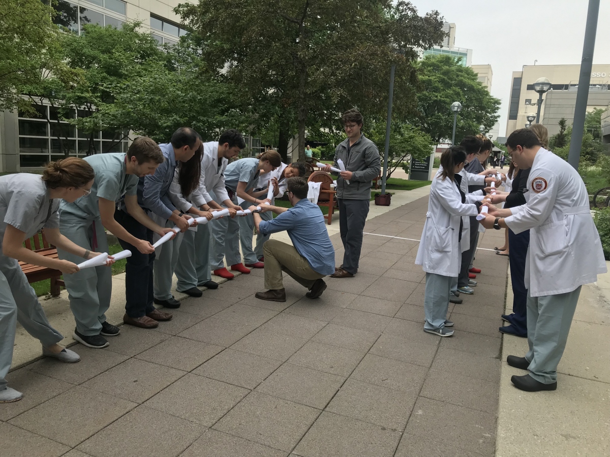 Residents outside of Loyola University Medical Center