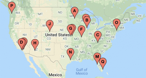 Map of orthopaedic resident hometowns