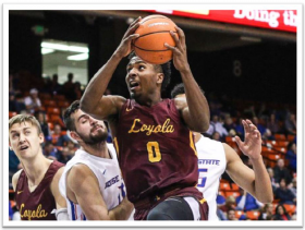 Loyola basketball player playing basketball