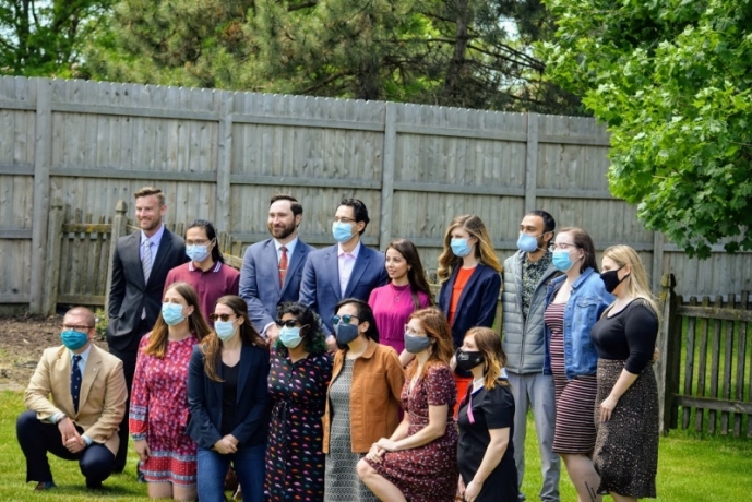 Masked psychiatry residents outdoors