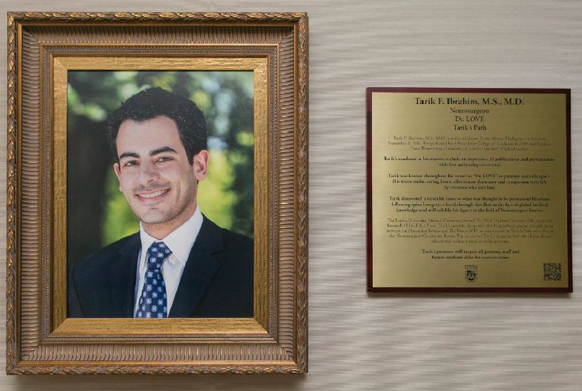 Tarik’s Portrait and Biological Plaque displayed in the Neurosurgical Conference Room, Loyola.