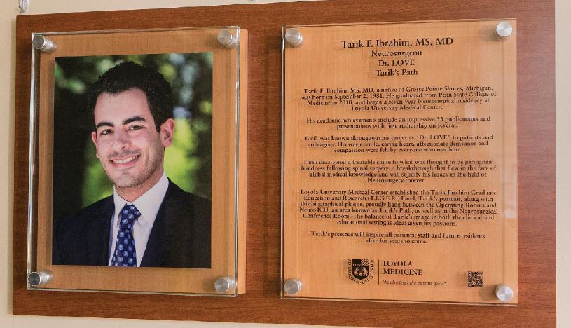 Tarik’s Portrait and Biological Plaque displayed in the ICU-Tarik’s Path